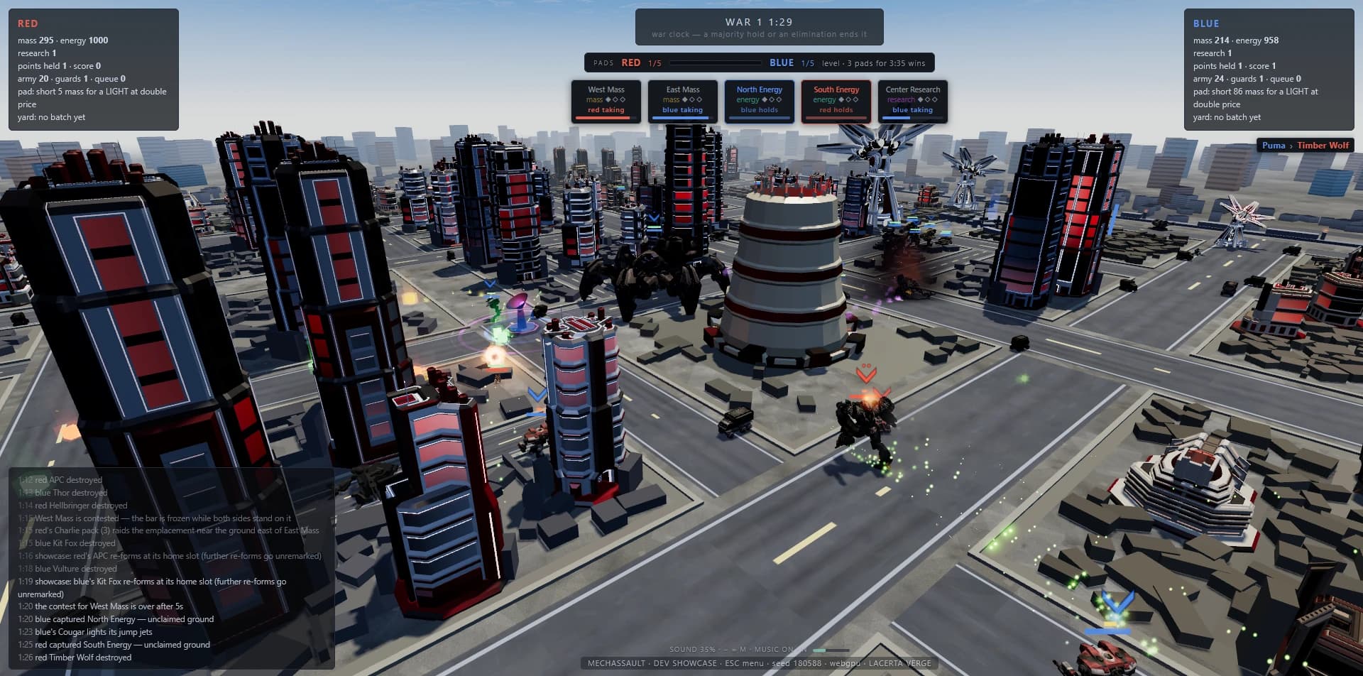 A third view of the city with mechs, vehicles and effects around the central research point